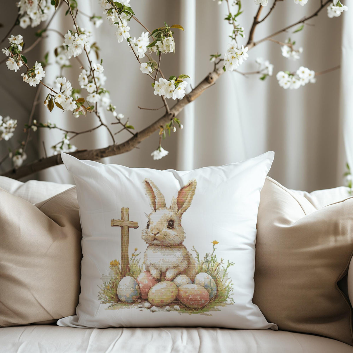 Cross Stitch Pattern With Easter Bunny Modern Cross Stitch Designs Easter Embroidery Pattern Spring Cross Stitch Pattern Floral Pattern