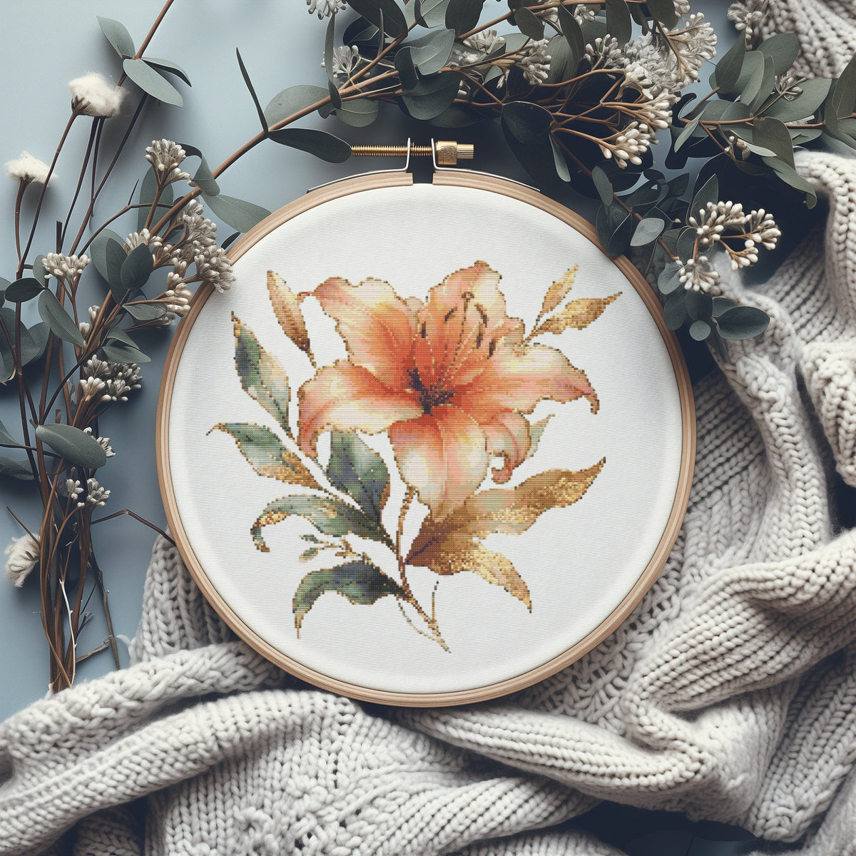 Cross Stitch Pattern With Lily, Floral Embroidery Pattern Pdf,  Modern Cross Stitch Designs, Counted Cross Stitch Art, Mothers Day Gifts