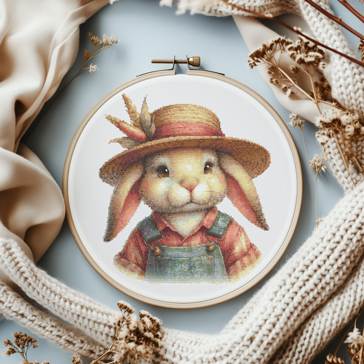 Cross Stitch Pattern With Cute Rabbit, Nursery Cross Stitch Designs, Counted Cross Stitch Charts, Hare Embroidery Pattern For Kids