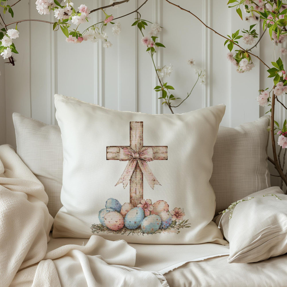Easter Cross Stitch Pattern, Christian Cross Stitch Art, Counted, Embroidery PDF, Compatible With Pattern Keeper, Easter Gifts For Grandma