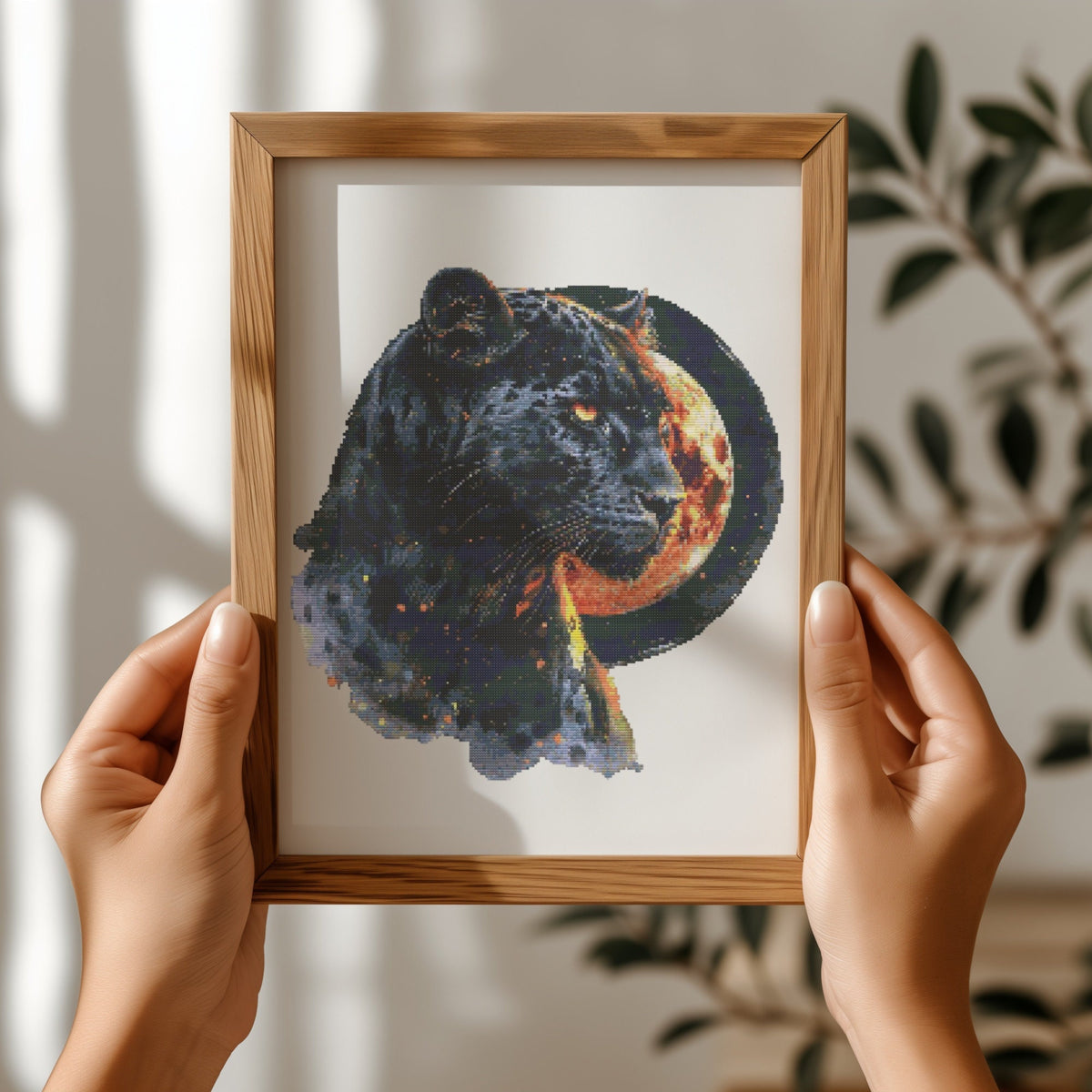 Cross Stitch Pattern With Black Cougar, Counted Cross Stitch Chart, Panther Cross Stitch Designs, Embroidery Patterns, Cross Stitch Art