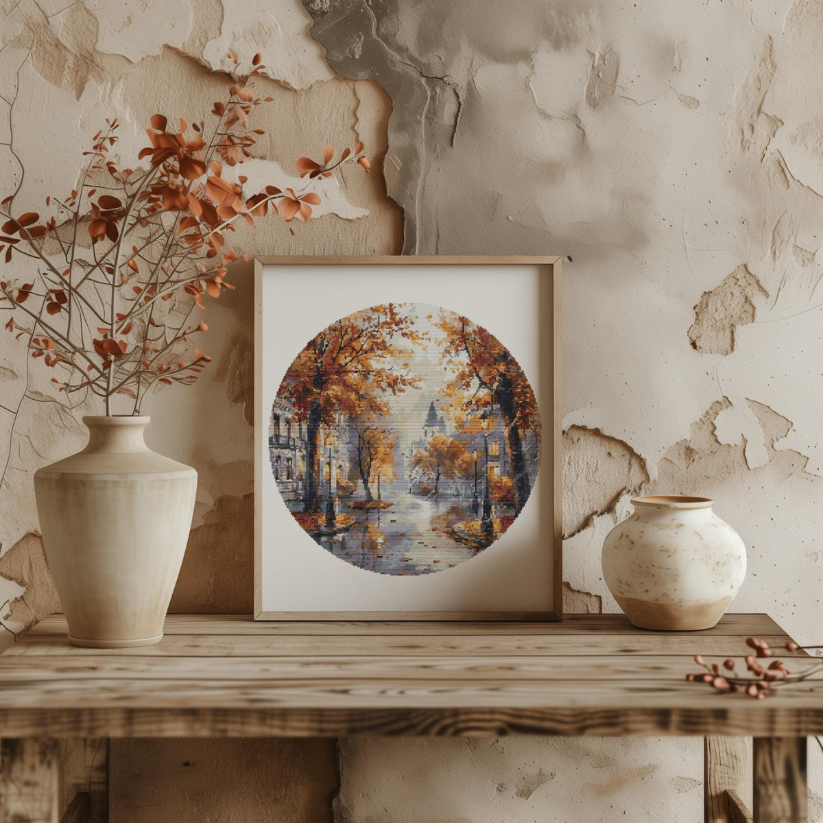 Watercolor Cross Stitch Pattern Rainy City Cross Stitch Designs Modern Fall Embroidery Pattern Pdf Counted Autumn City Cross Stitch Charts
