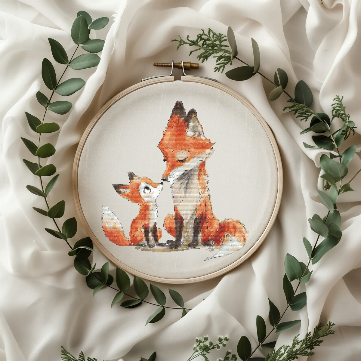 Cross Stitch Pattern With Fox Mom and Baby, Mother's Day Embroidery Pattern, Nursery Cross Stitch, Counted, Animal Cross Stitch Chart