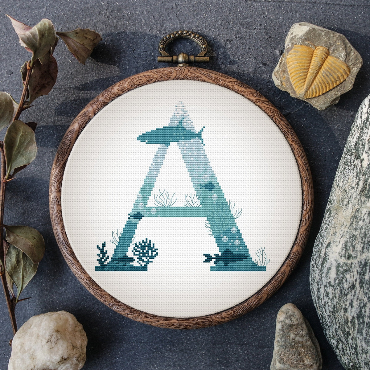 Modern Letter Cross Stitch Pattern Counted Family Initials Embroidery Designs Marine Monogram Cross Stitch Chart Easy Cross Stitch