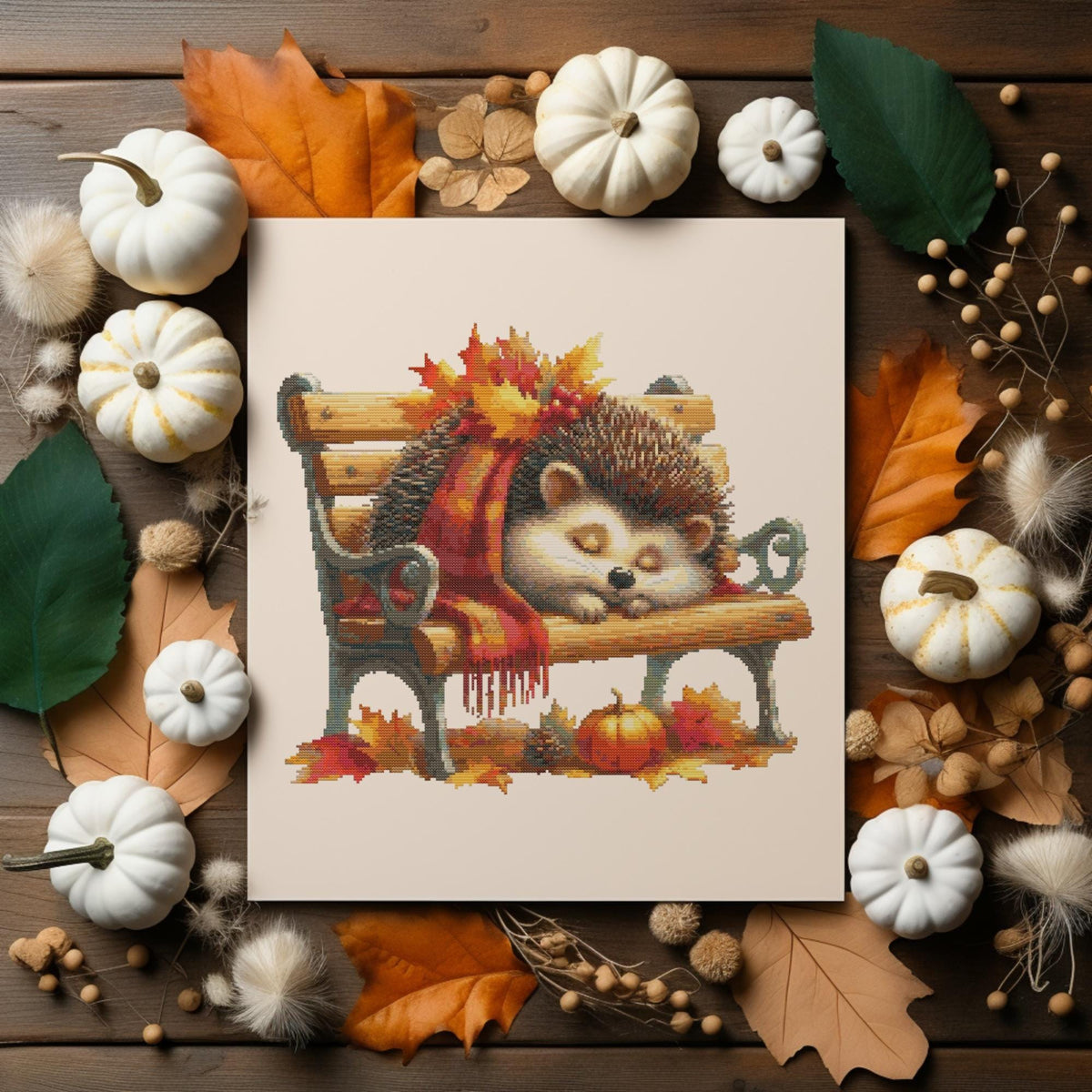 Autumn Cross Stitch Pattern With Cute Hedgehog, Counted Fall Cross Stitch Designs, Nursery Embroidery PDF, Compatible With Pattern Keeper