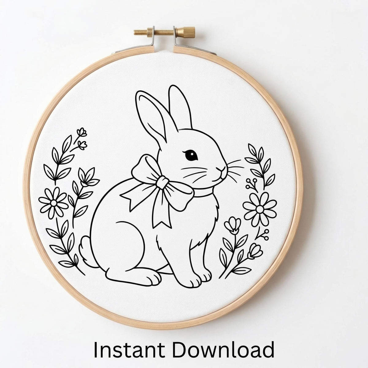 Bunny Embroidery Pattern PDF, Spring Hand Embroidery Design With Cute Rabbit With Bow, Do It Yourself Gifts, Nursery Room Decoration