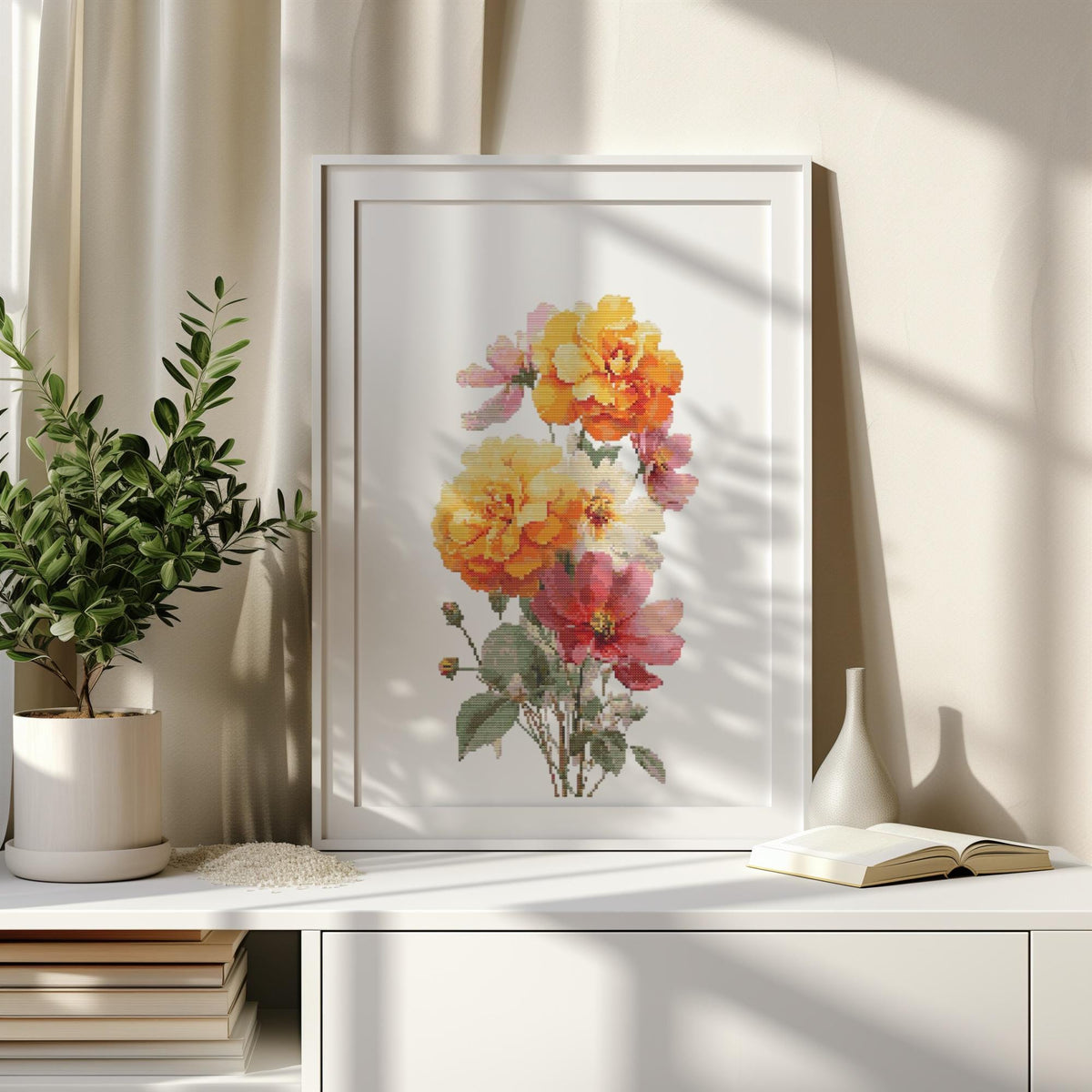 Cross Stitch Pattern With Marigold, Cosmos, Personalized Cross Stitch, October Birth Flower Cross Stitch Sampler, Counted Cross Stitch Chart