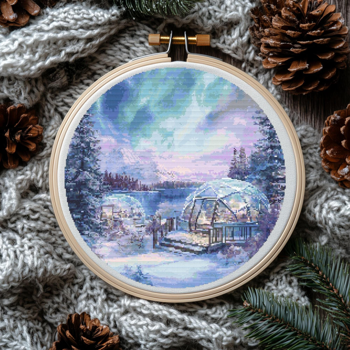 Winter Cross Stitch Pattern PDF With Northern Lights, Counted Cross Stitch Chart, Modern Cross Stitch Design, Winter Embroidery Designs