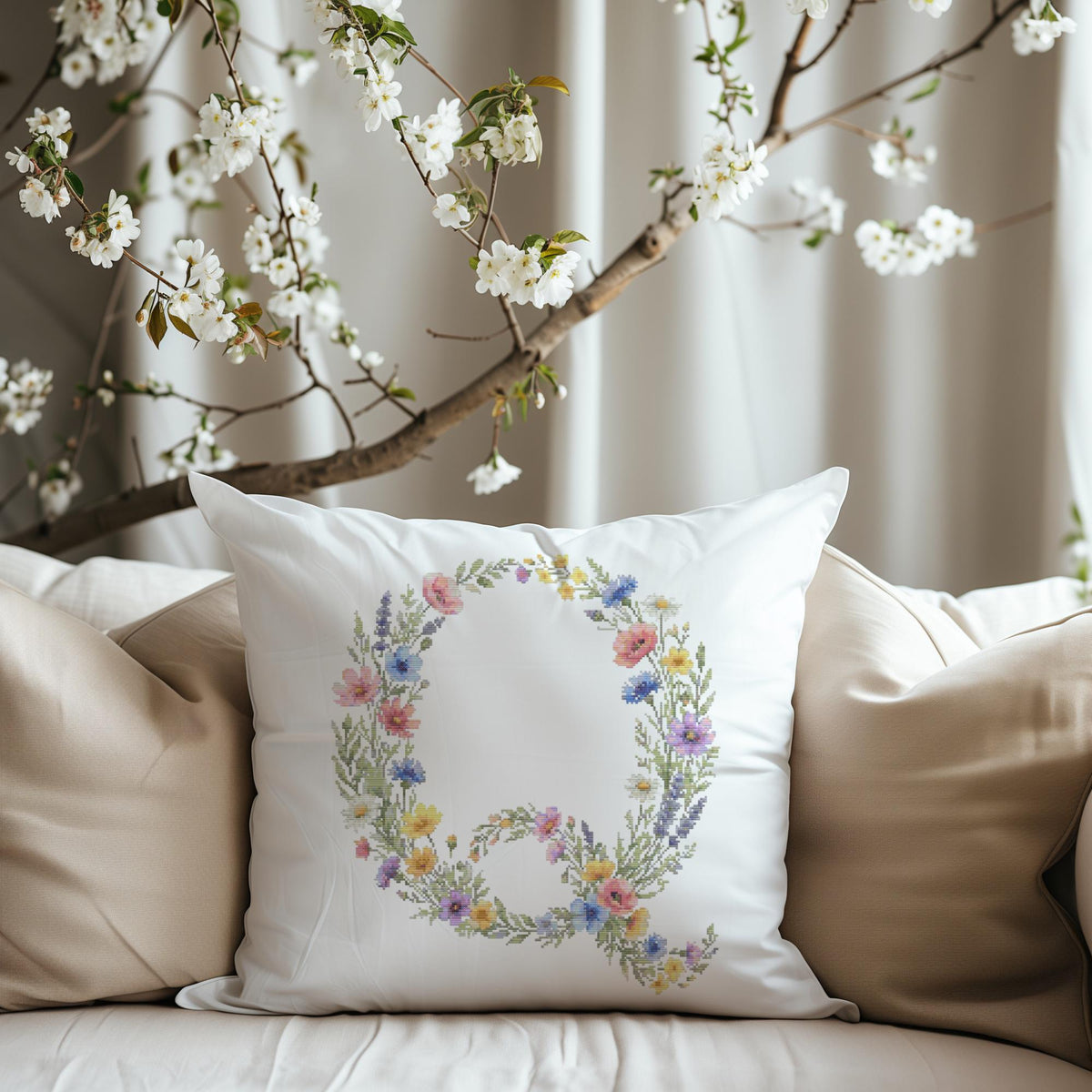 Custom Letter Q Cross Stitch Pdf, Counted Cross Stitch Pattern, Floral Monogram Cross Stitch Chart, Personalized Gifts, Pattern Keeper