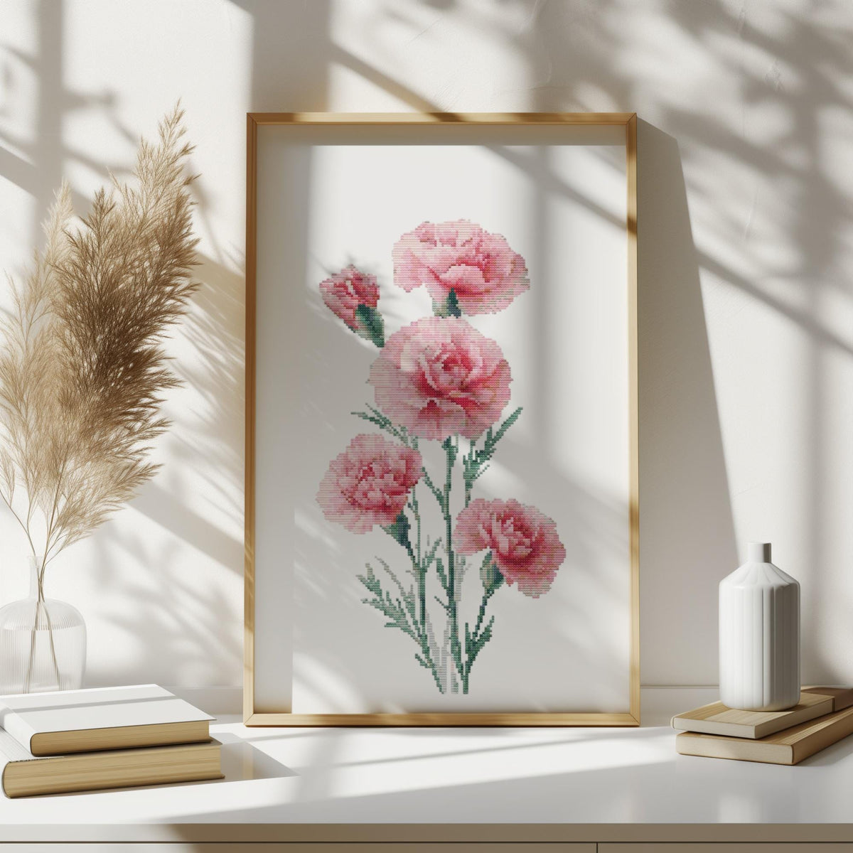 Cross Stitch Pattern With Carnations Counted Cross Stitch Designs Mothers Day Embroidery Pattern Carnation Birth Flower Cross Stitch Pattern