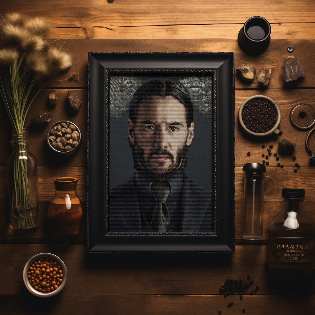 Movie Cross Stitch Pattern With Keanu Reeves, Modern Embroidery Pattern John Wick, Counted Cross Stitch Designs For Advanced Stitchers
