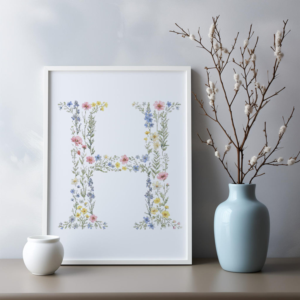 Custom Cross Stitch Pdf, Floral Letter E Cross Stitch Pattern, Personalized Gifts, Counted Monogram Cross Stitch Chart, Pattern Keeper