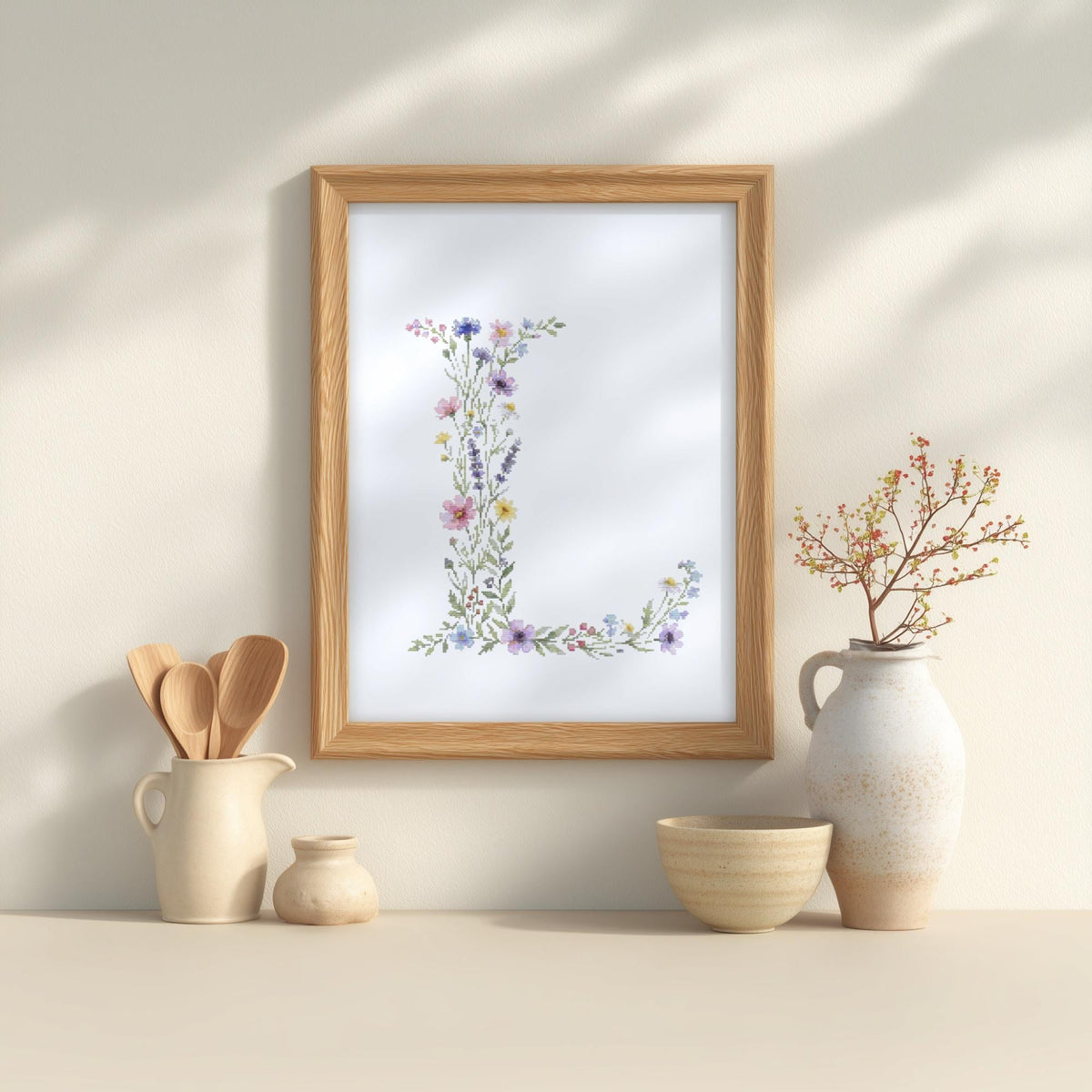 Custom Cross Stitch Pdf, Counted, Floral Letter L Cross Stitch Pattern, Monogram Cross Stitch Chart, Personalized Gifts, Pattern Keeper