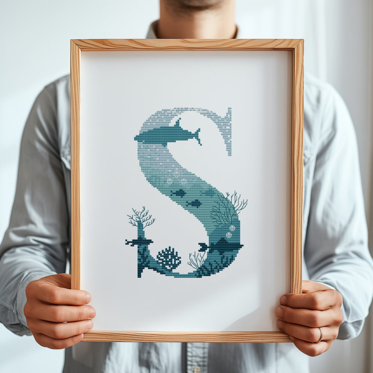 Letter Cross Stitch Pattern, Counted, Family Initials Embroidery Designs, Marine Monogram Cross Stitch Chart, Personalised Gifts For Grandpa