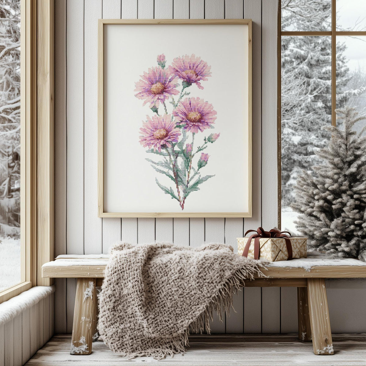 Personalised Cross Stitch Pattern, Counted Cross Stitch Designs, Embroidery Pattern, Aster September Birth Flower Cross Stitch Patterns,