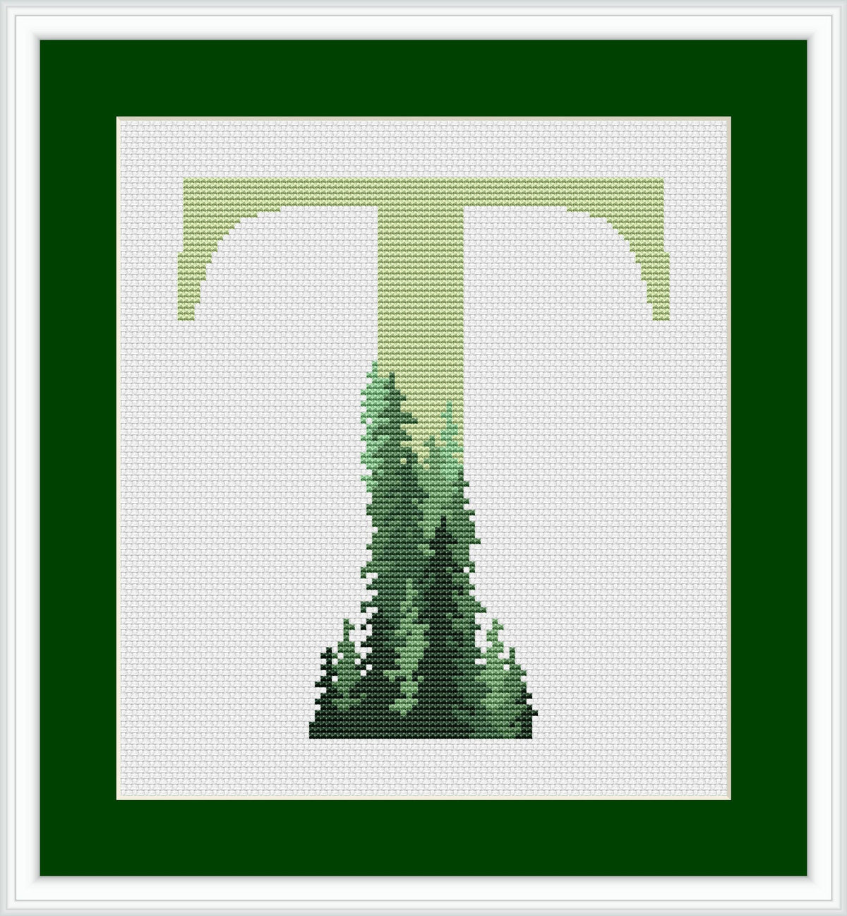 Monogram Cross Stitch Pattern, Green Forest, Name Embroidery Pattern, Alphabet Letter T Cross Stitch Sampler, Personalized Gifts For Grandpa