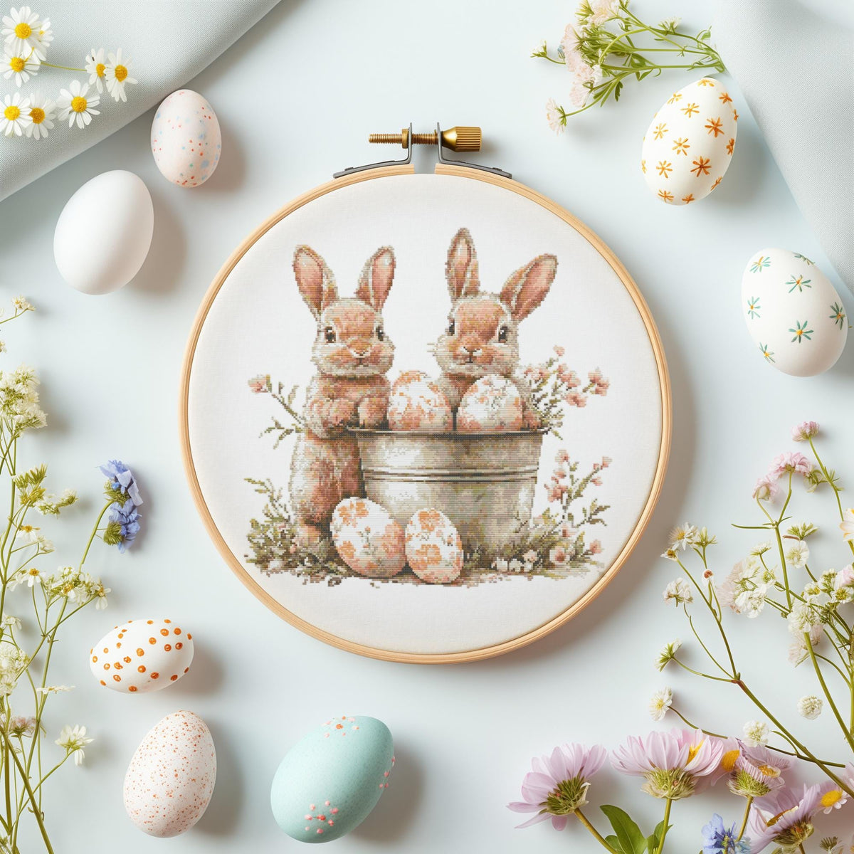 Cross Stitch Pattern With Two Easter Bunnies Easter Embroidery Pattern Pdf Cottagecore Cross Stitch Designs Spring Cross Stitch Pattern