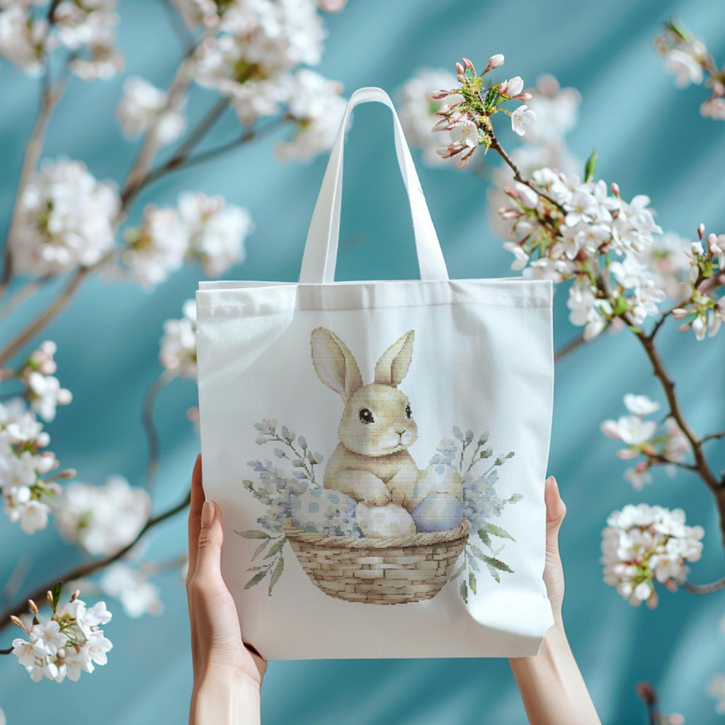 Cross Stitch Pattern With Easter Bunny, Modern Cross Stitch Designs, Easter Embroidery File, Spring Cross Stitch Chart, Cross Stitch Scheme