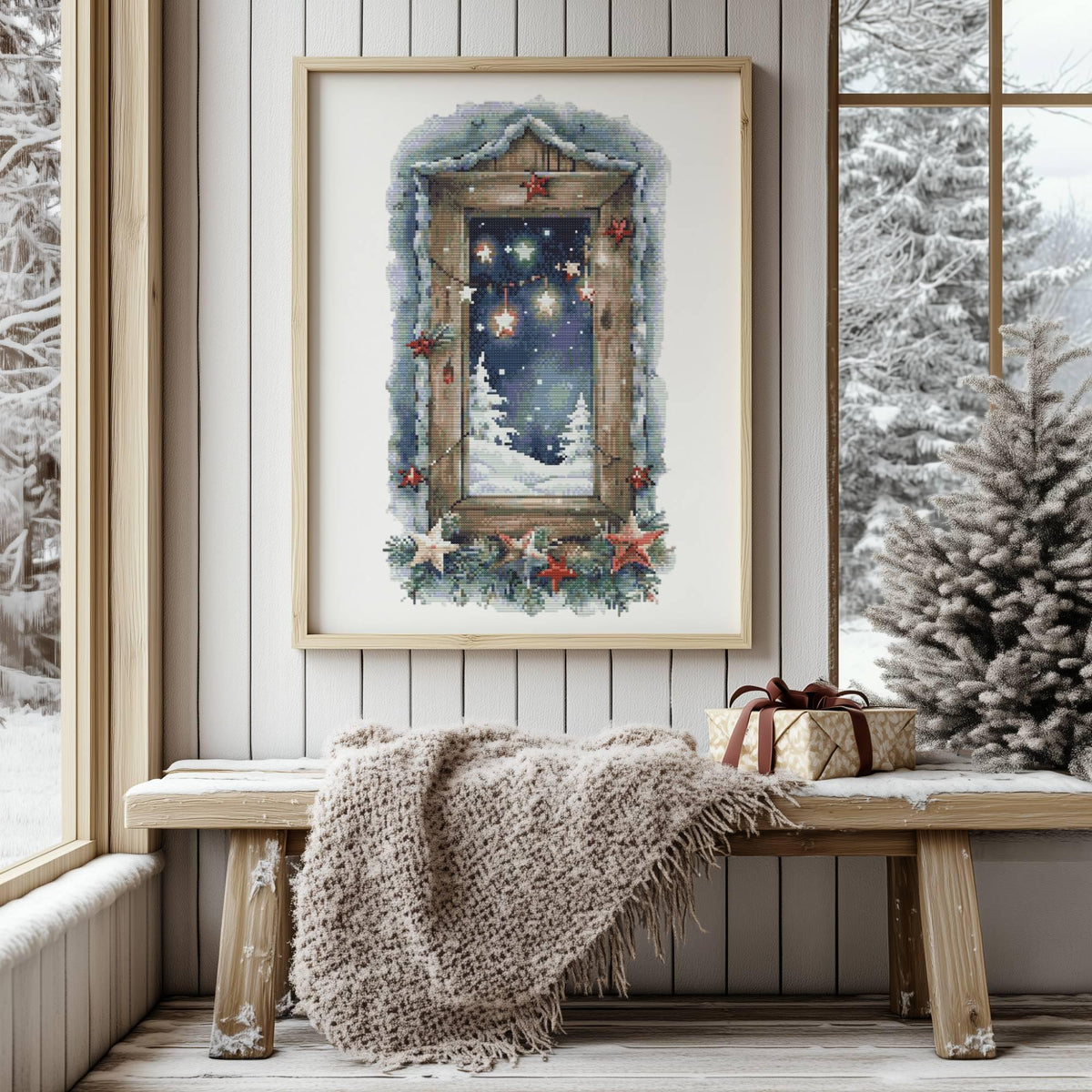 Cross Stitch Pattern With Christmas Scenery, Embroidery Designs, Counted Cross Stitch Designs, Winter Cross Stitch Charts, Compatible With Pattern Keeper