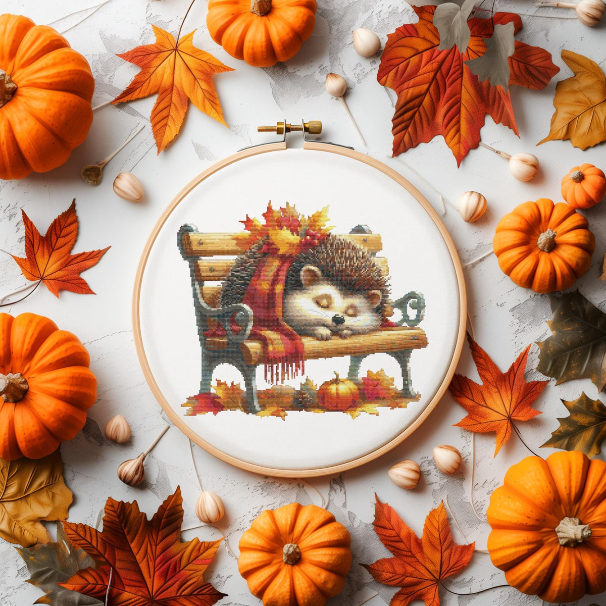 Autumn Cross Stitch Pattern With Cute Hedgehog, Counted Fall Cross Stitch Designs, Nursery Embroidery PDF, Compatible With Pattern Keeper
