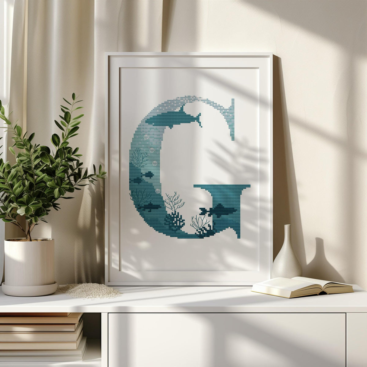 Modern Letter Cross Stitch Pattern Pdf, Counted Family Initials Embroidery Designs, Marine Monogram Cross Stitch Charts, Easy Cross Stitch