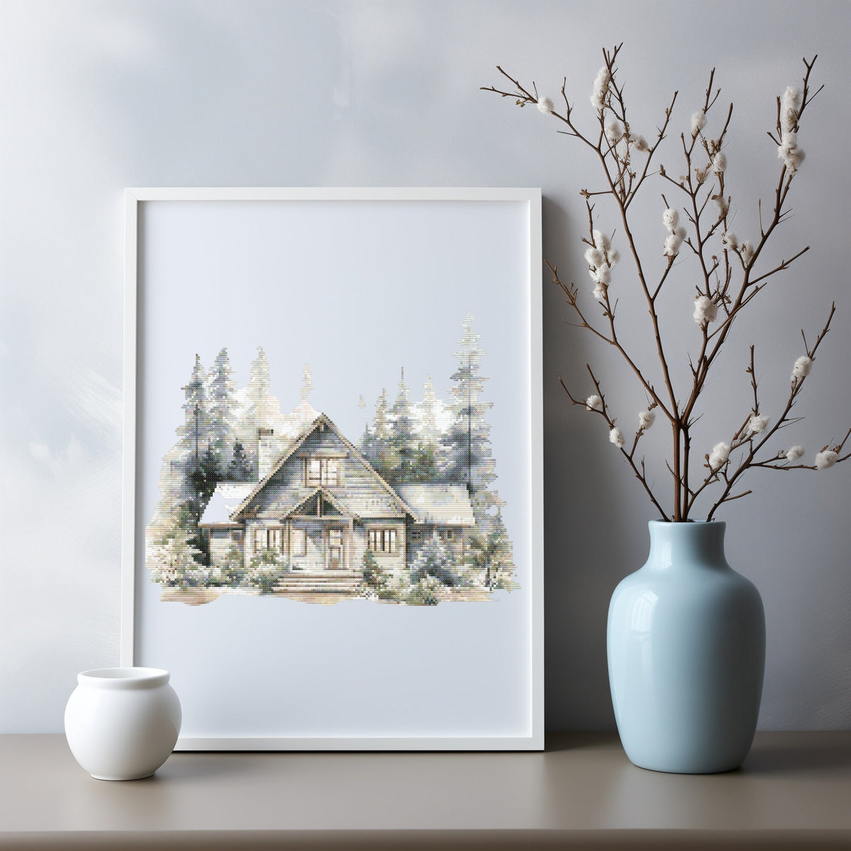 Nature Cross Stitch Pattern With Forest Cabin, Landscape Cross Stitch Designs, Rustic Cottage Embroidery Pattern, Counted Cross Stitch Chart