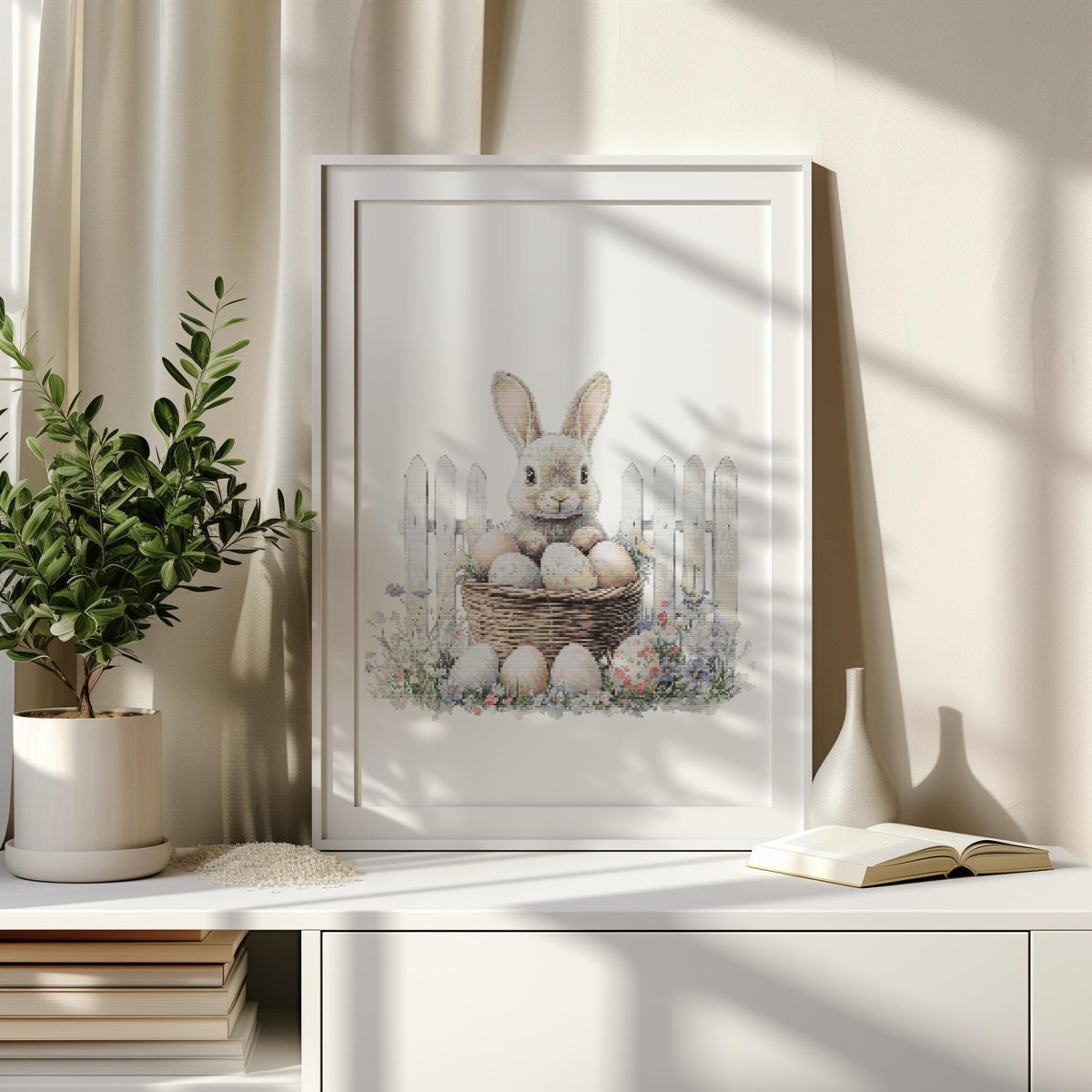 Easter Cross Stitch Pattern With Bunny, Counted Cross Stitch, Easter Embroidery Pdf With Hare, Cottagecore Home Decor