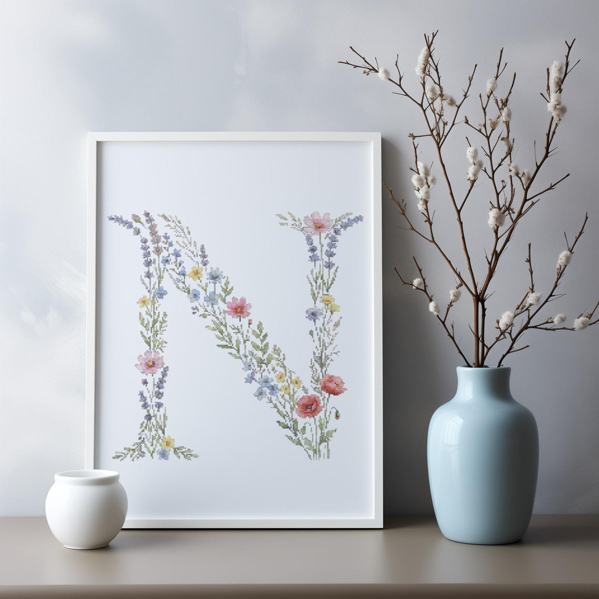 Custom Cross Stitch Pdf, Counted, Floral Letter N Cross Stitch Pattern, Monogram Cross Stitch Chart, Personalized Gifts, Pattern Keeper