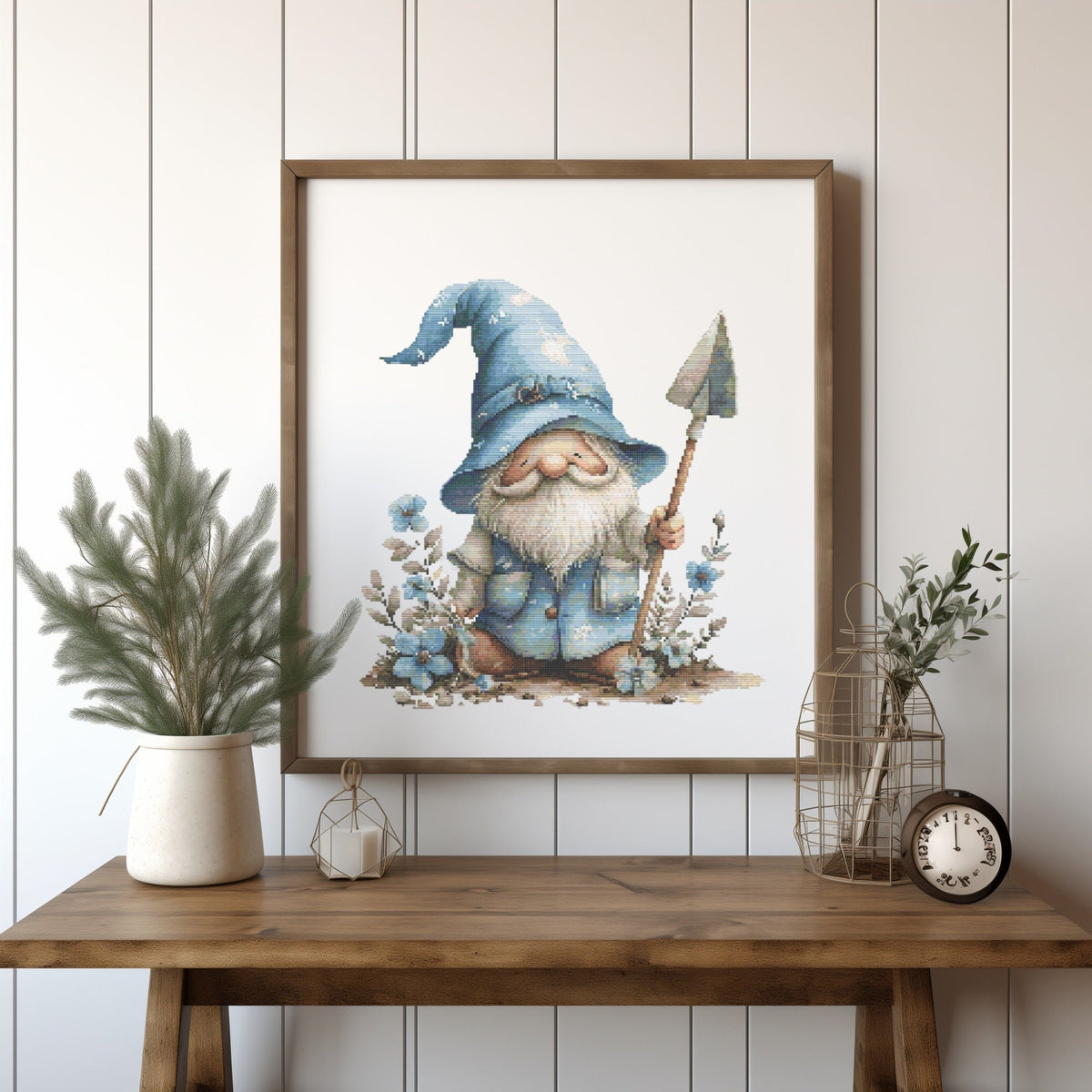 Cross Stitch Pattern Pdf With Gnome, Spring Embroidery Design, Counted Cross Stitch Chart With Flowers, Mother's Day Gifts For Grandma