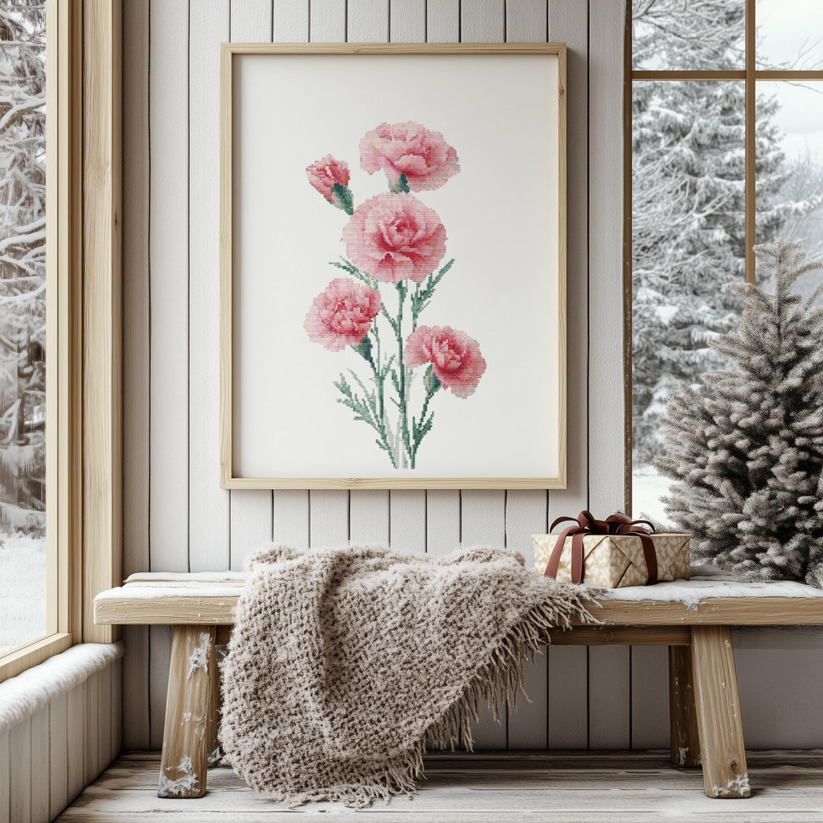 Cross Stitch Pattern With Carnations Counted Cross Stitch Designs Mothers Day Embroidery Pattern Carnation Birth Flower Cross Stitch Pattern