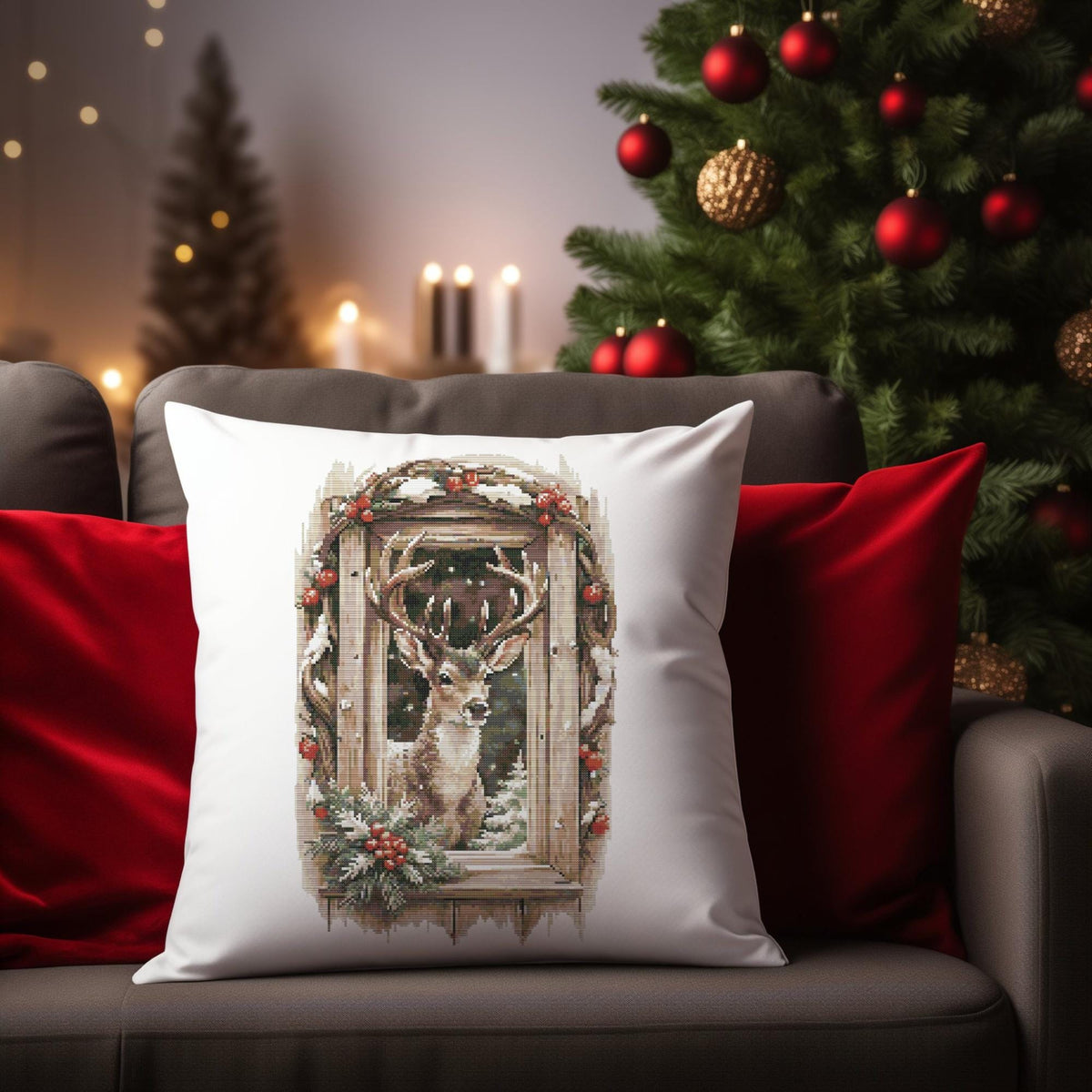 Deer Cross Stitch Pattern Pdf, Counted, Christmas Embroidery Design, Winter Cross Stitch Chart, Watercolor Cross Stitch Art, Compatible With Pattern Keeper