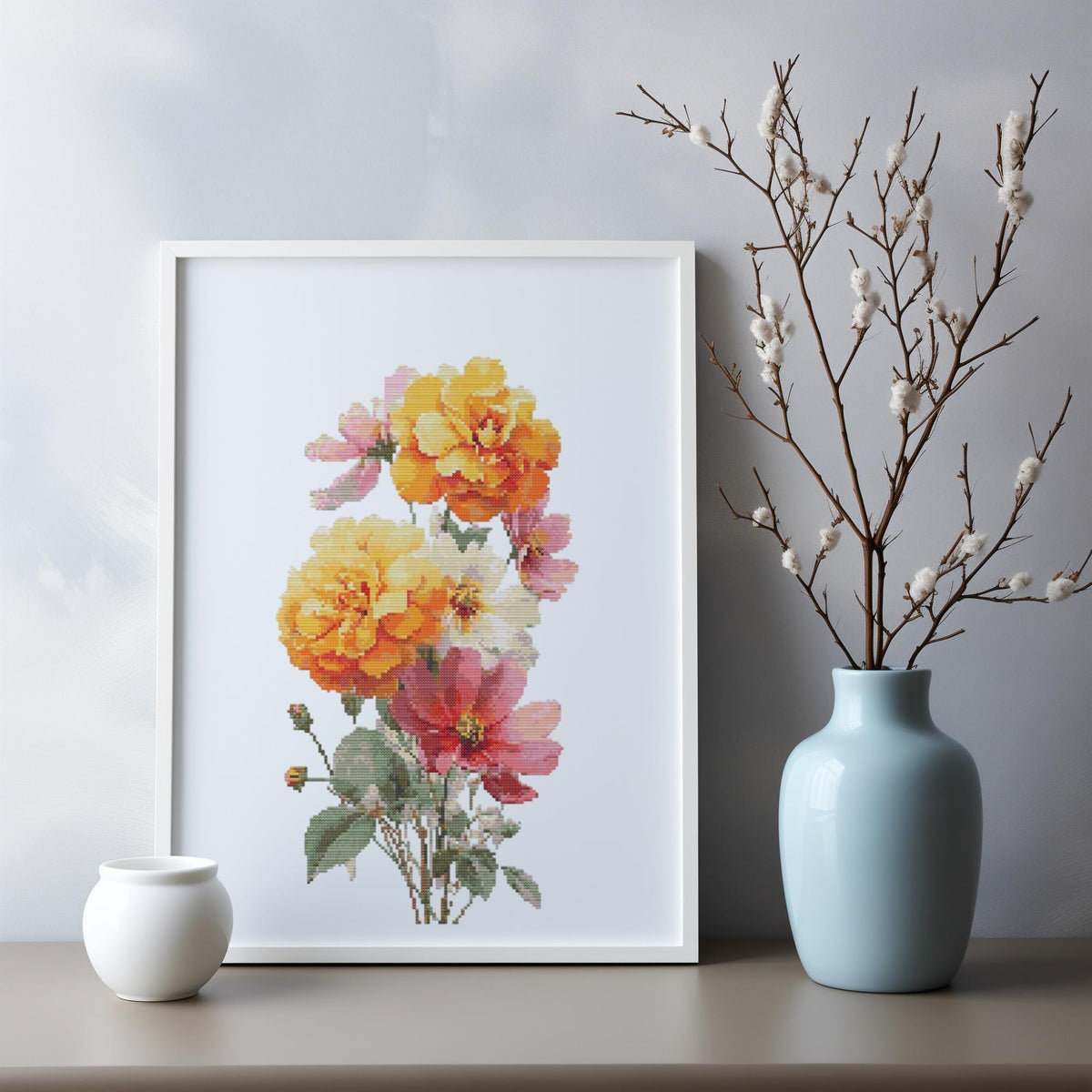 Cross Stitch Pattern With Marigold, Cosmos, Personalized Cross Stitch, October Birth Flower Cross Stitch Sampler, Counted Cross Stitch Chart