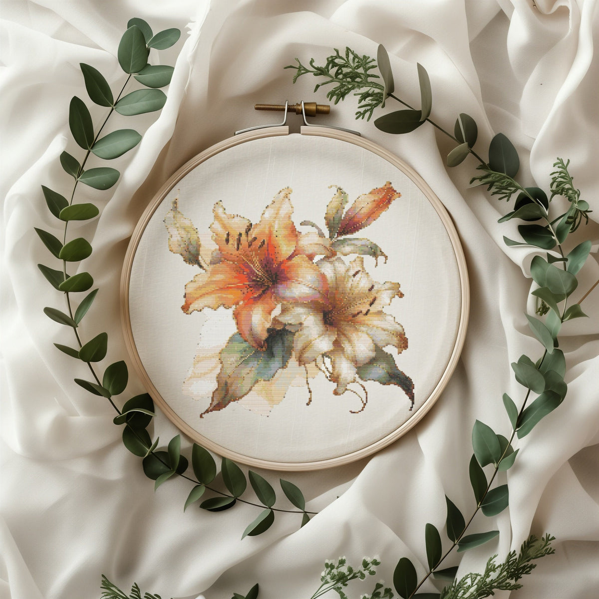 Bouquet Cross Stitch Pattern With Lilies, Floral Embroidery Pattern, Cross Stitch Design, Counted Cross Stitch Art, Mothers Day Gifts