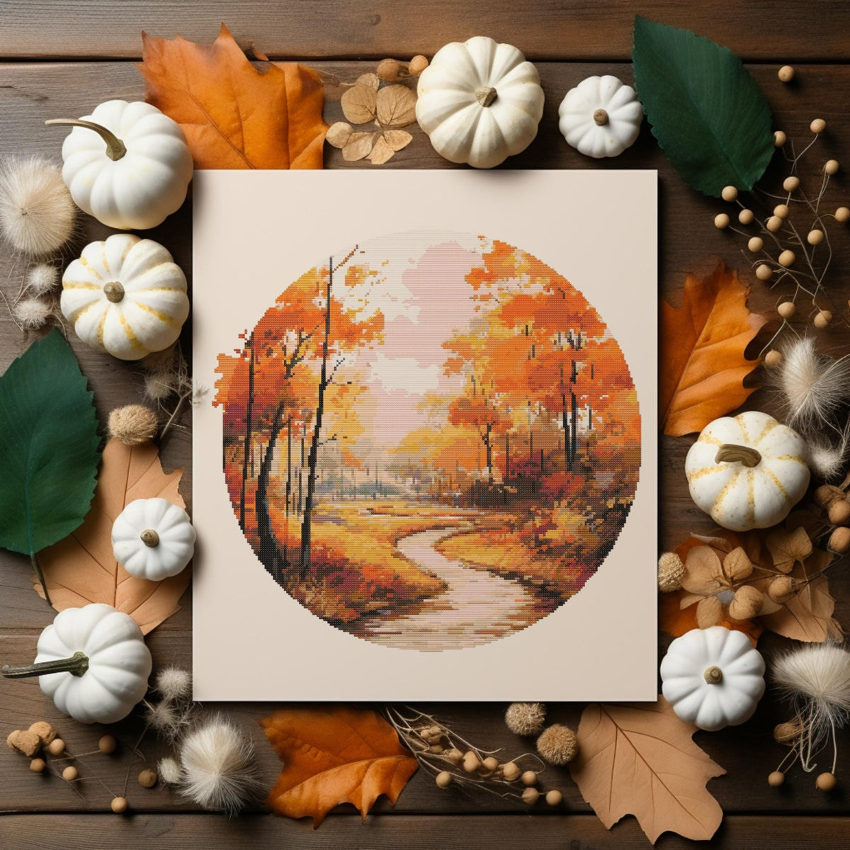 Forest Cross Stitch Pattern PDF With Fall Trees, Counted Landscape Cross Stitch Chart, Nature Embroidery Designs, Autumn Cross Stitch Art