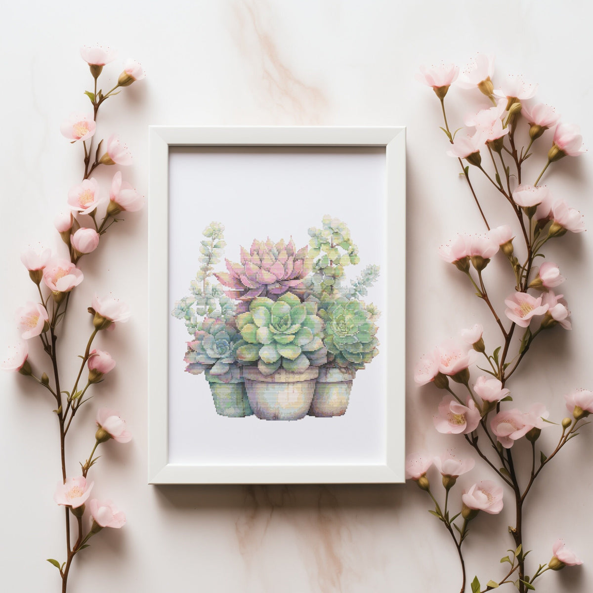 Modern Cross Stitch Pattern With Succulents, Potted Plants Cross Stitch Design, Botanical Embroidery Pattern, Counted Cross Stitch Chart