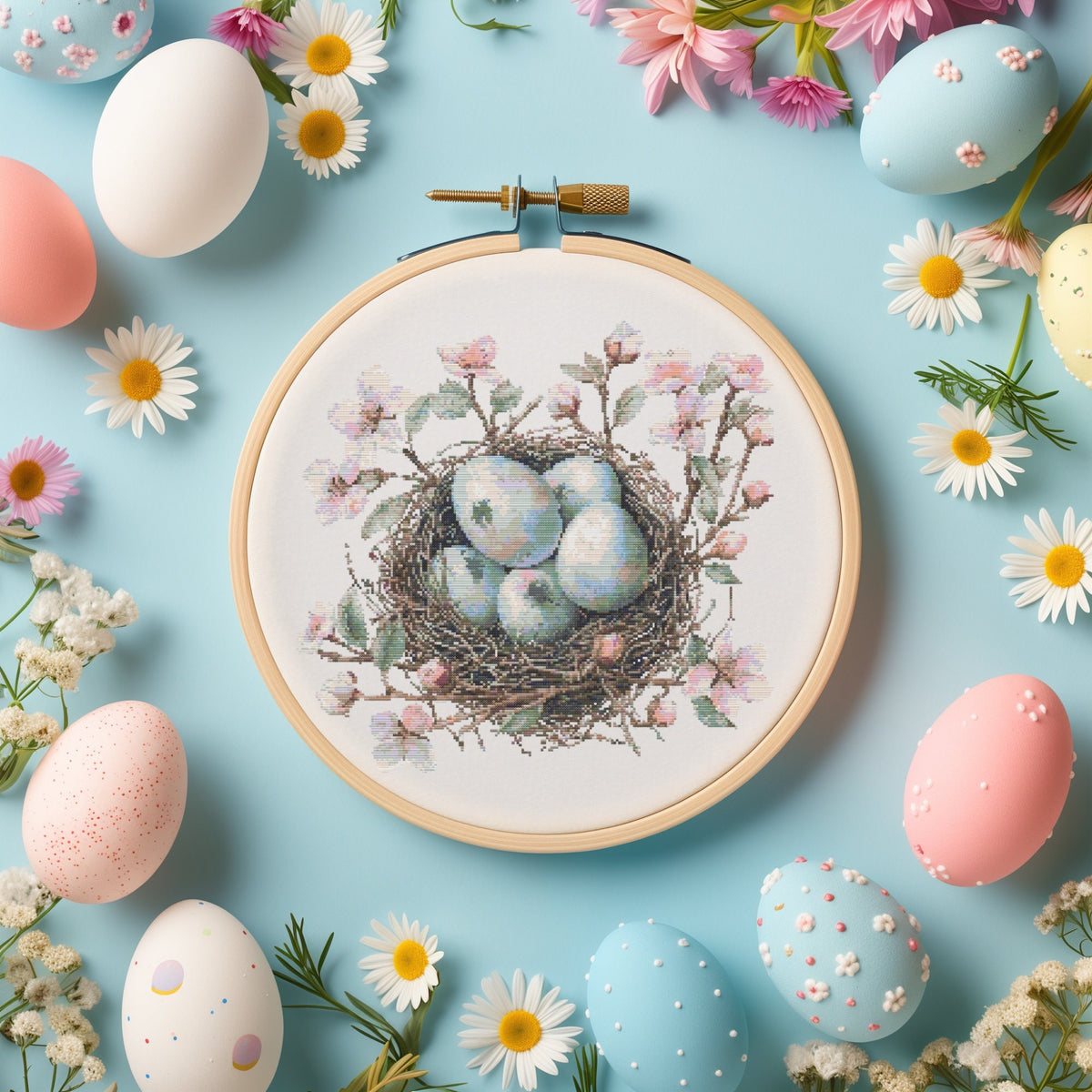 Cross Stitch Pattern With Easter Eggs, Modern Cross Stitch Designs, Easter Embroidery, Spring Cross Stitch Pattern, Floral Cross Stitch PDF