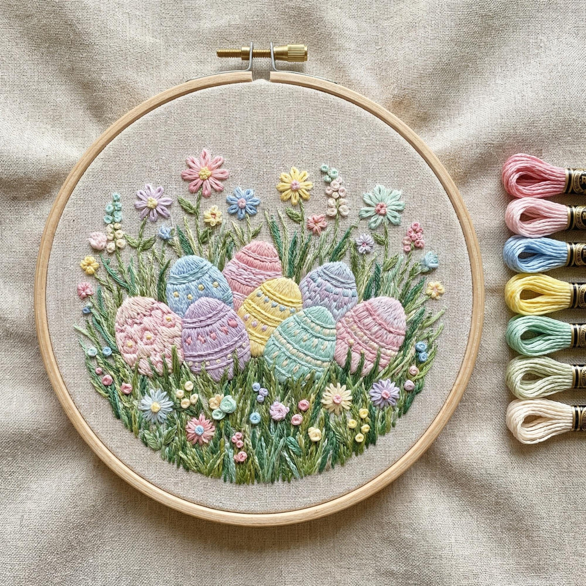 Easter Embroidery Pattern PDF With Colorful Eggs, Spring Hand Embroidery Template, Cottagecore Home Decor, Happy Easter Gift For Grandma