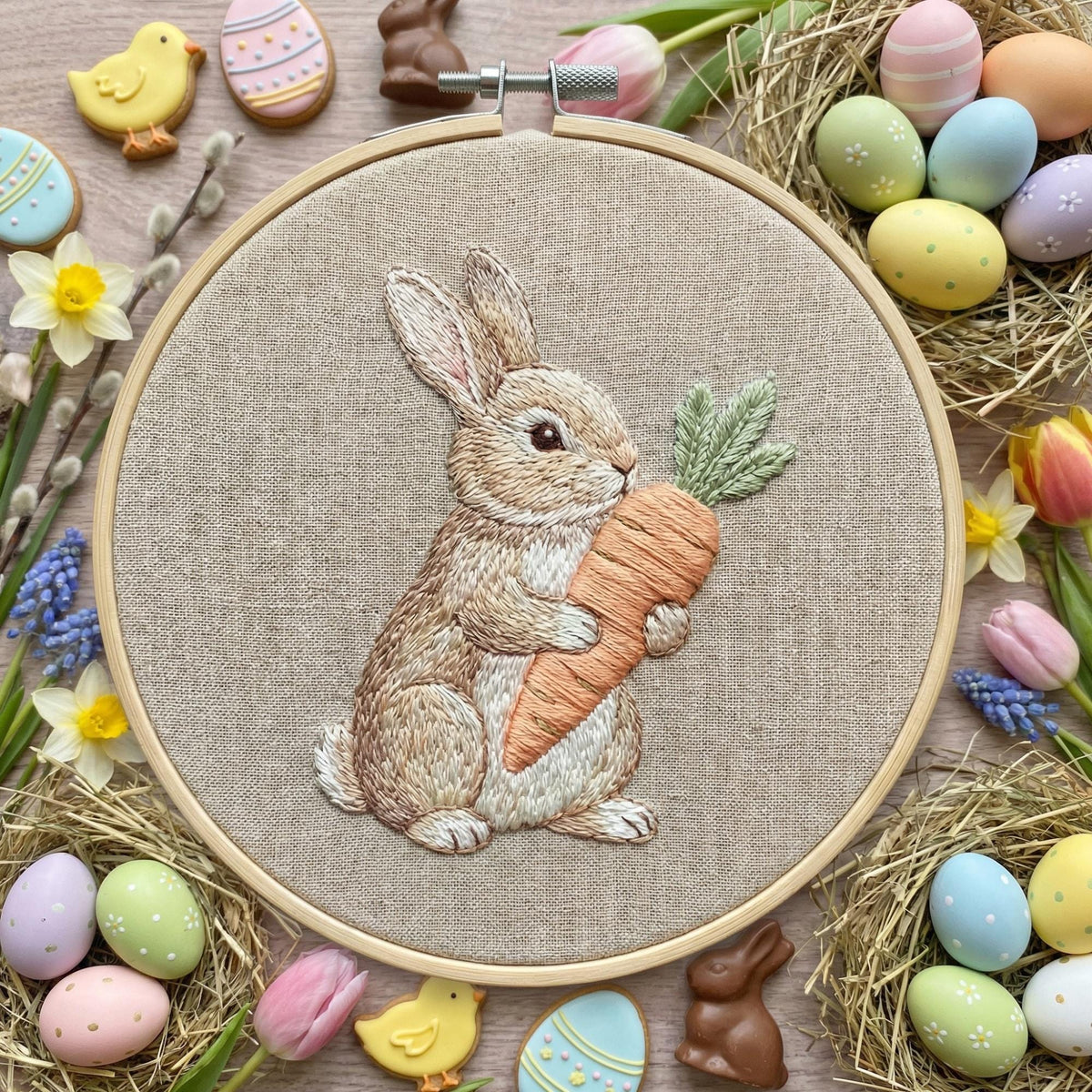 Bunny Embroidery Pattern PDF, Spring Hand Embroidery Design With Cute Rabbit, Do It Yourself Gifts, Nursery Room Decoration