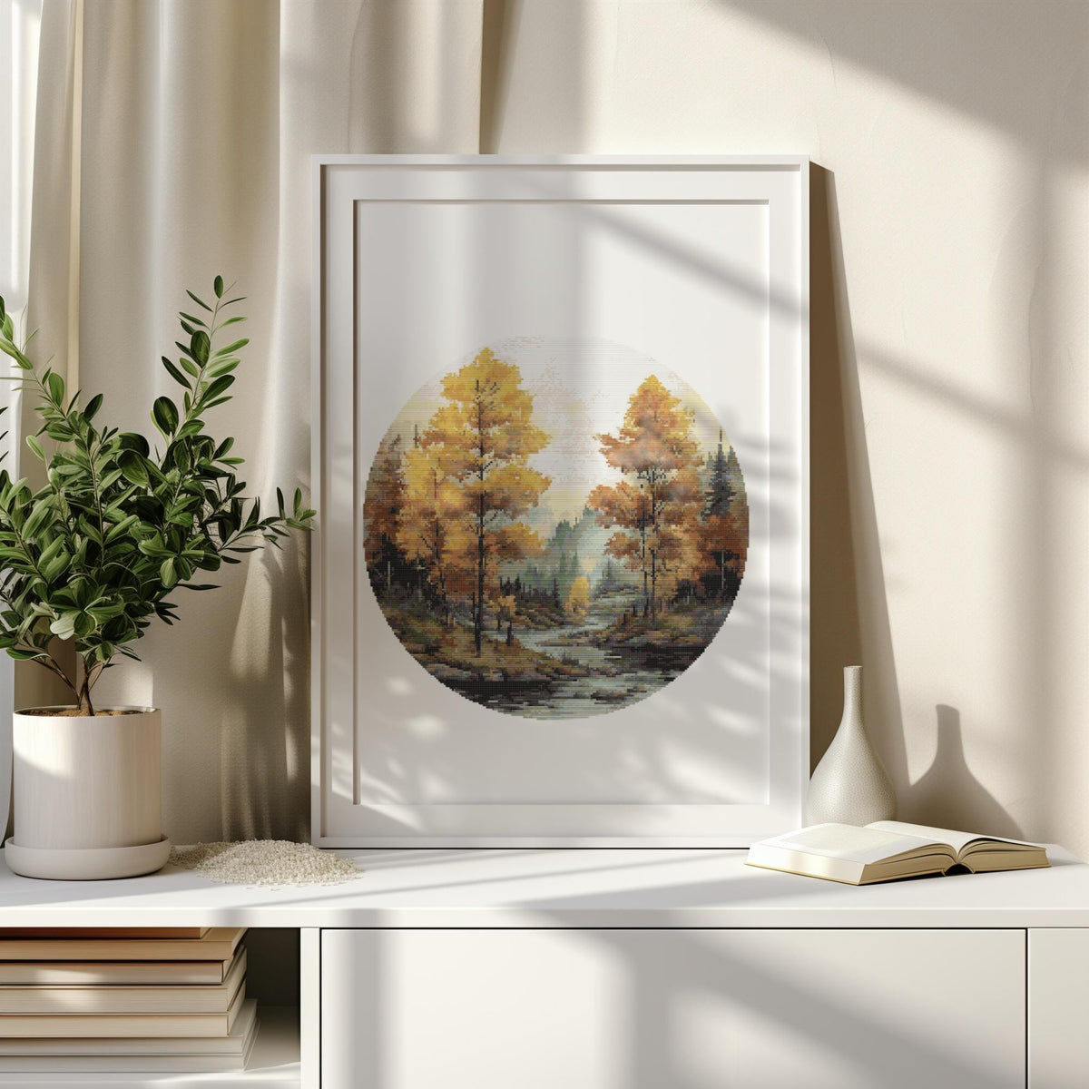 Fall Cross Stitch Pattern, Counted Cross Stitch PDF, Landscape Cross Stitch Charts, Watercolor Embroidery Designs, Pattern Keeper File