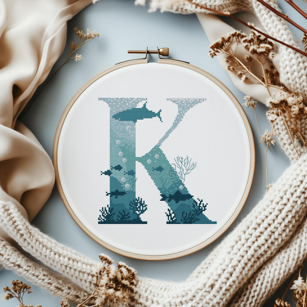 Letter Cross Stitch Pattern, Counted, Family Initials Embroidery Designs, Marine Monogram Cross Stitch Chart, Custom Name Cross Stitch Pdf