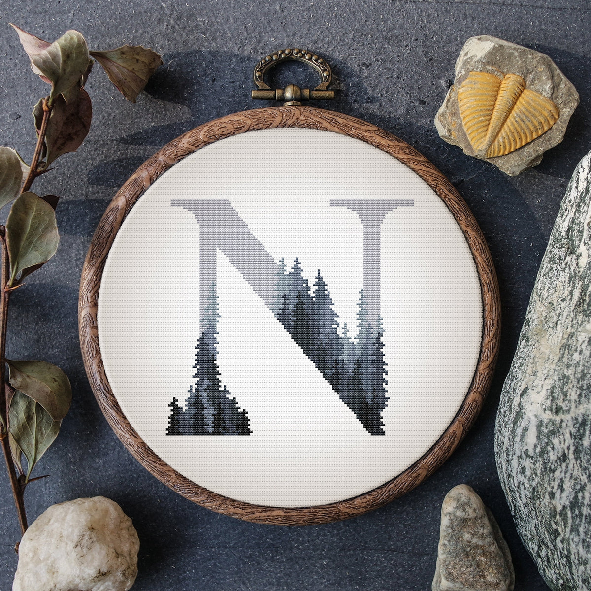 Custom Cross Stitch Pattern With Monogram N, Counted, Letter Cross Stitch Chart, Name Embroidery Pdf, Christmas Personalized Gifts For Dad