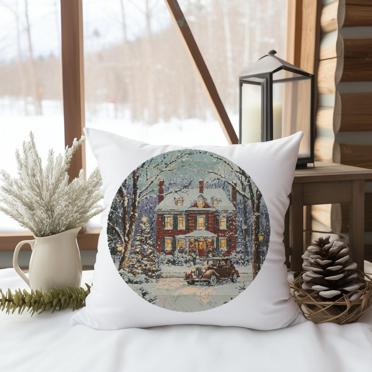 Winter Cross Stitch Pattern With Retro Car, Cozy Winter Embroidery Pattern PDF, Counted Cross Stitch Charts, Compatible With Pattern Keeper