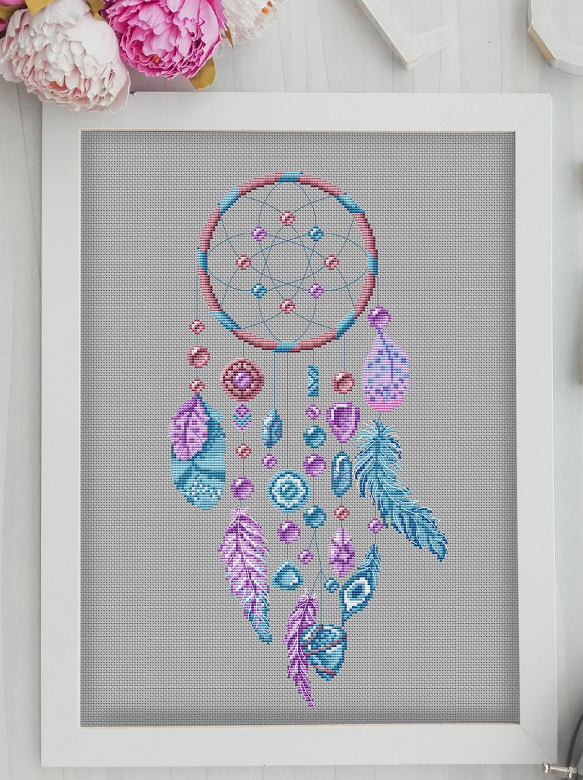 Dreamcatcher Cross Stitch Pattern, Counted, Celestial Cross Stitch Art, Boho Feather Embroidery Pattern, Modern Cross Stitch Pattern PDF