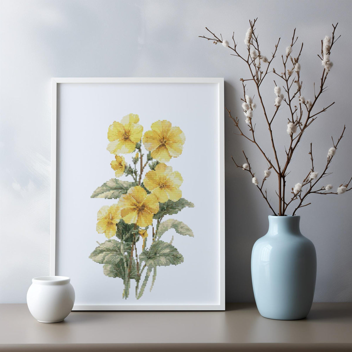 Cross Stitch Pattern With Primrose, Counted Cross Stitch Designs, Floral Embroidery Pattern PDF, February Birth Flower Cross Stitch Art