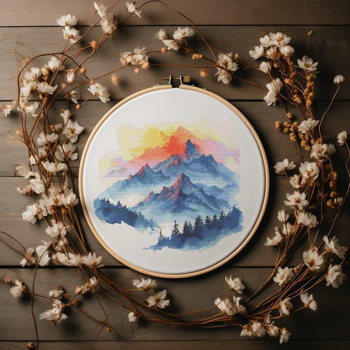 Mountain Cross Stitch Pattern PDF, Counted Cross Stitch Chart, Landscape Cross Stitch Designs, Nature Embroidery Pattern, Nature Lover Gifts