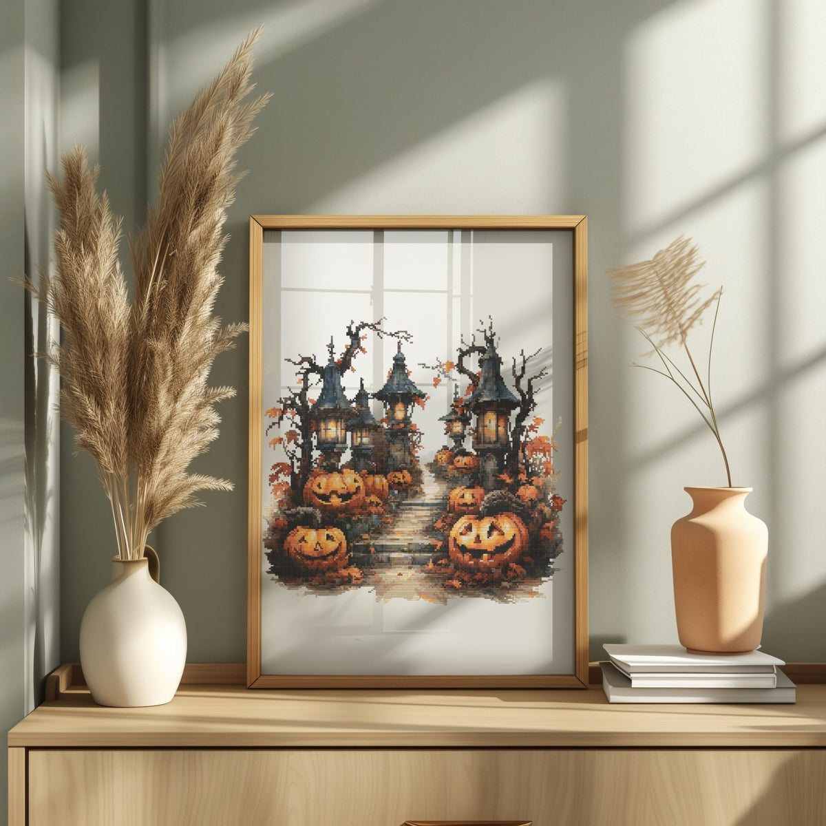 Halloween Cross Stitch Pattern With Spooky Pumpkins, Fall Embroidery Pattern, Modern Cross Stitch Designs, Nursery Cross Stitch Pdf, Counted