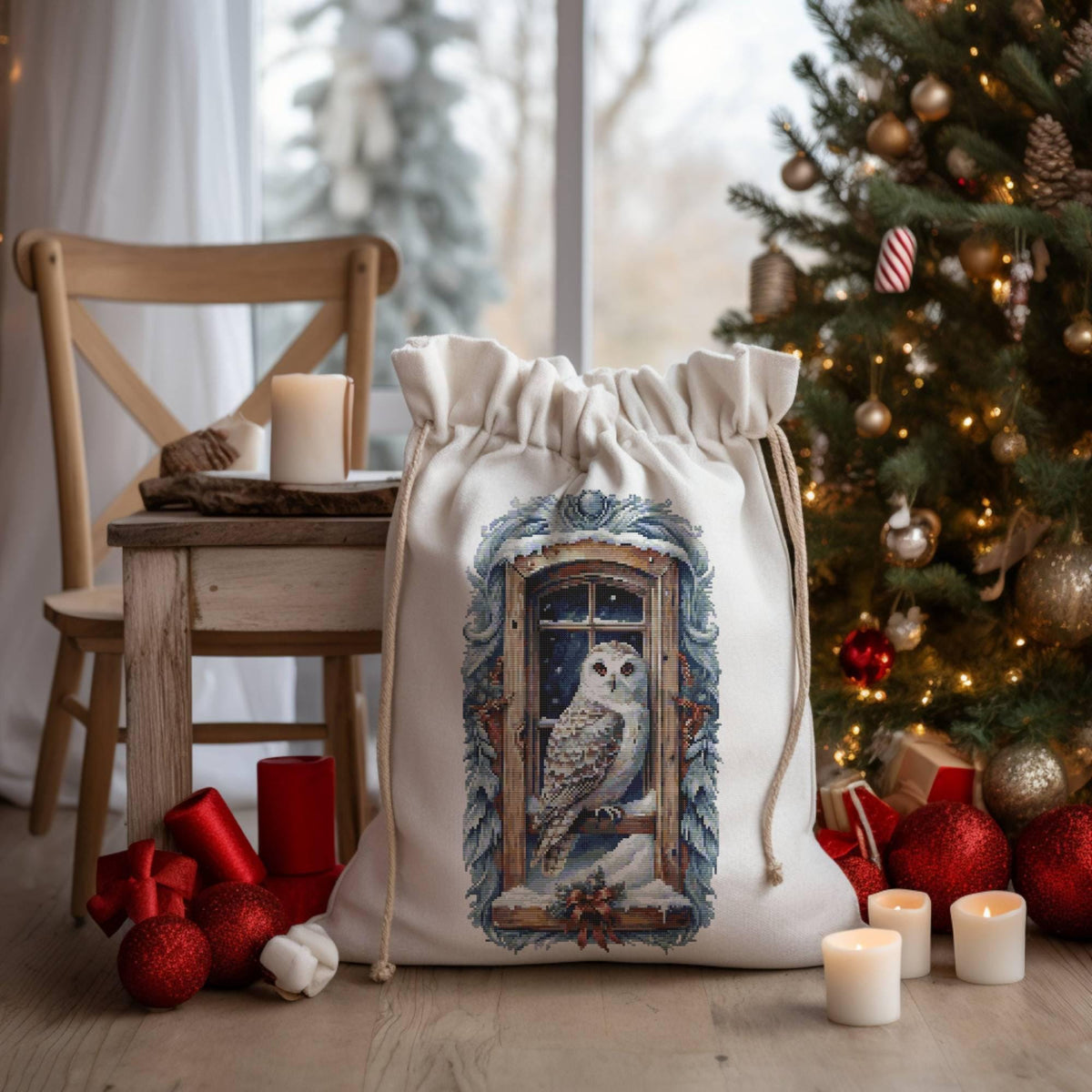Winter Cross Stitch Pattern With White Owl, Landscape Cross Stitch Designs, Christmas Cross Stitch Chart, Nature Embroidery Pattern, Counted