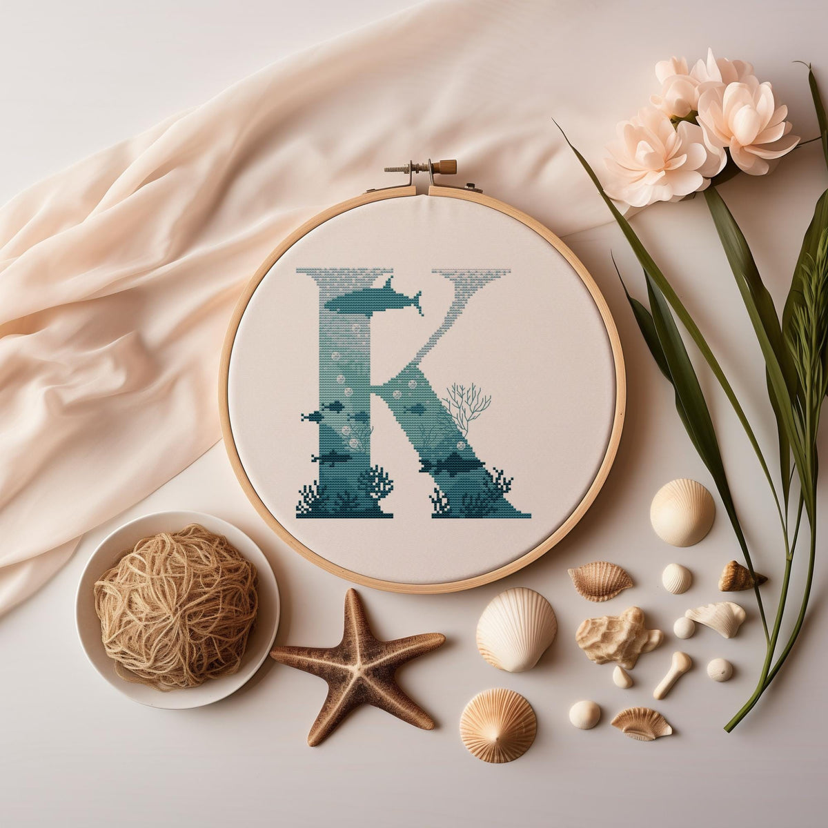 Letter Cross Stitch Pattern, Counted, Family Initials Embroidery Designs, Marine Monogram Cross Stitch Chart, Custom Name Cross Stitch Pdf