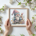 Cross Stitch Pattern With Easter Gnome And Bunny, Floral, Spring Cross Stitch Chart, Easter Embroidery Design, Counted Cross Stitch Pattern