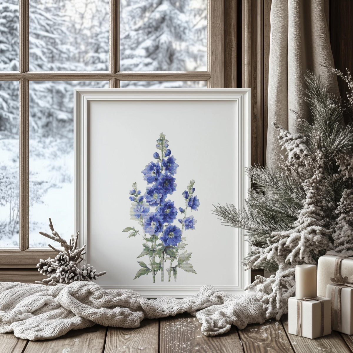 Cross Stitch Pattern With Delphinium, Counted Cross Stitch Art, Floral Embroidery Pattern, Watercolor Cross Stitch Scheme, Mother's Day Gift